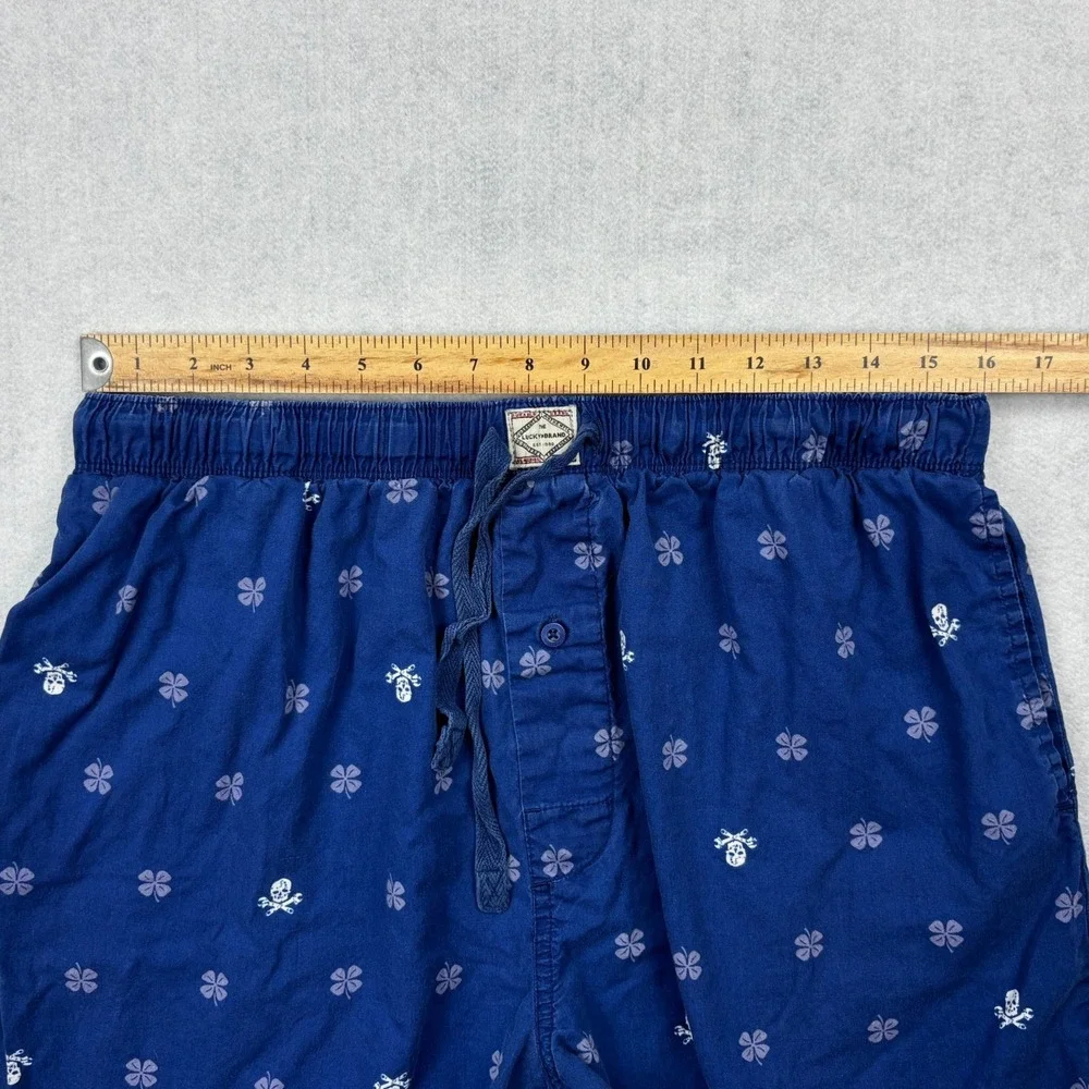 Lucky Brand Pajama Pants Mens XL Blue Skull Crossed Wrenches Clover Lounge